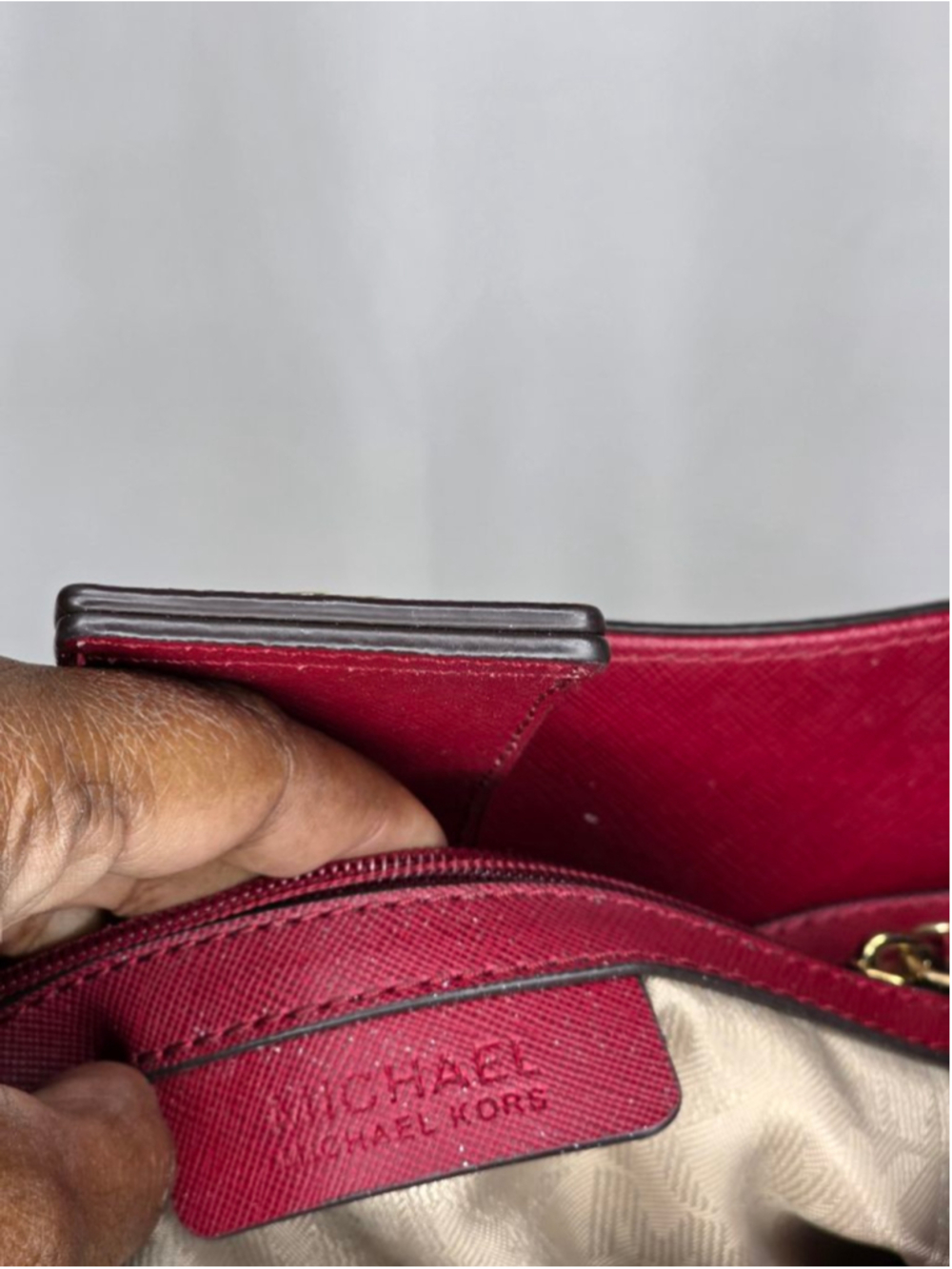 Michael Kors Red Saffiano Leather Satchel Crossbody Bag Gold Lock Charm - Picture 6 of 13